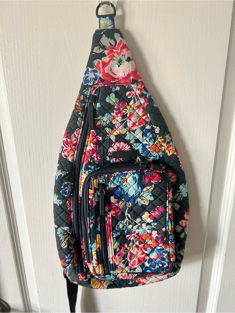 Vera Bradley Quilted Floral Crossbody Sling - Black with Multicolor Flowers